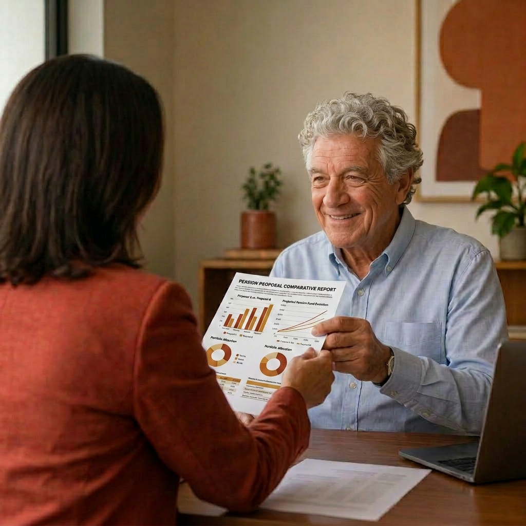Asesora y cliente revisando un informe previsional juntos
